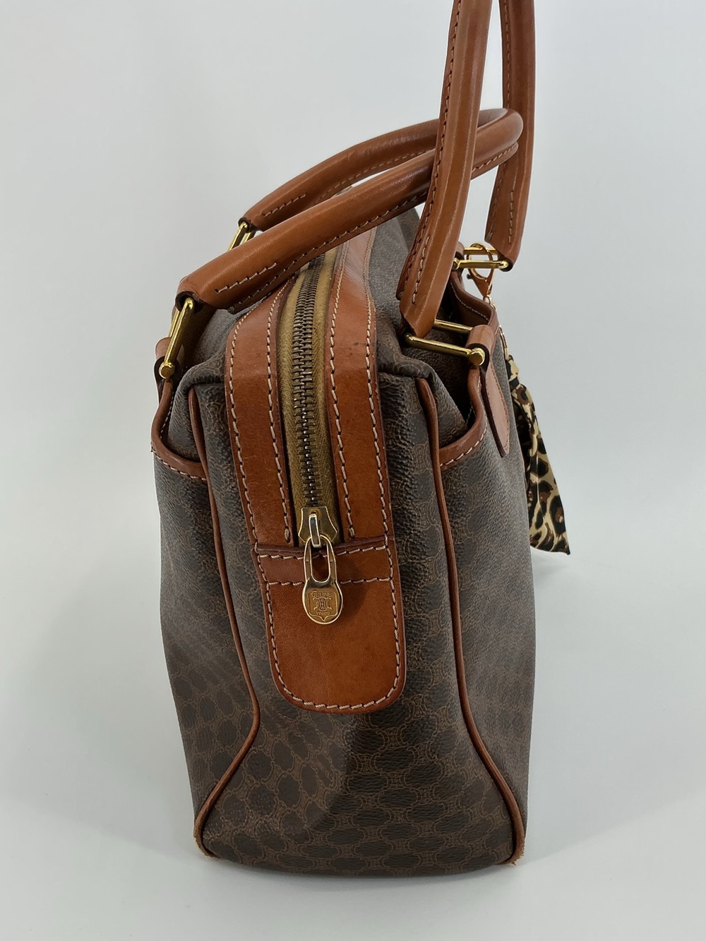 Celine Vintage Macadam Boston 35 Brown Monogram Leather Handbag - Picture 10 of 15
